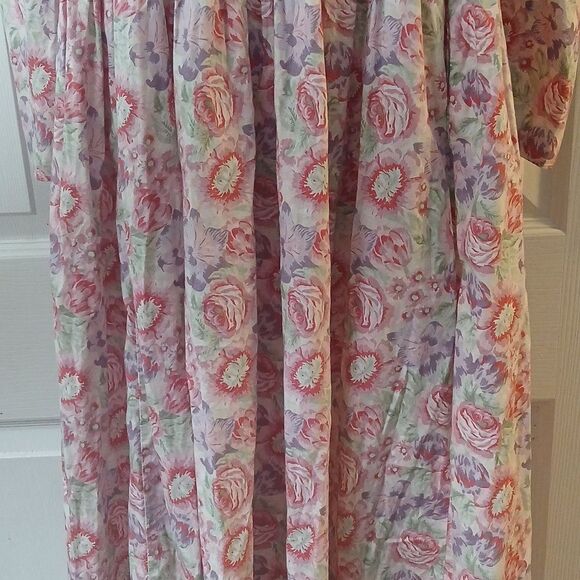 Laura Ashley Vintage 80s cotton blend floral dress pinks and purples Sz 14  NWOT - Picture 4 of 14